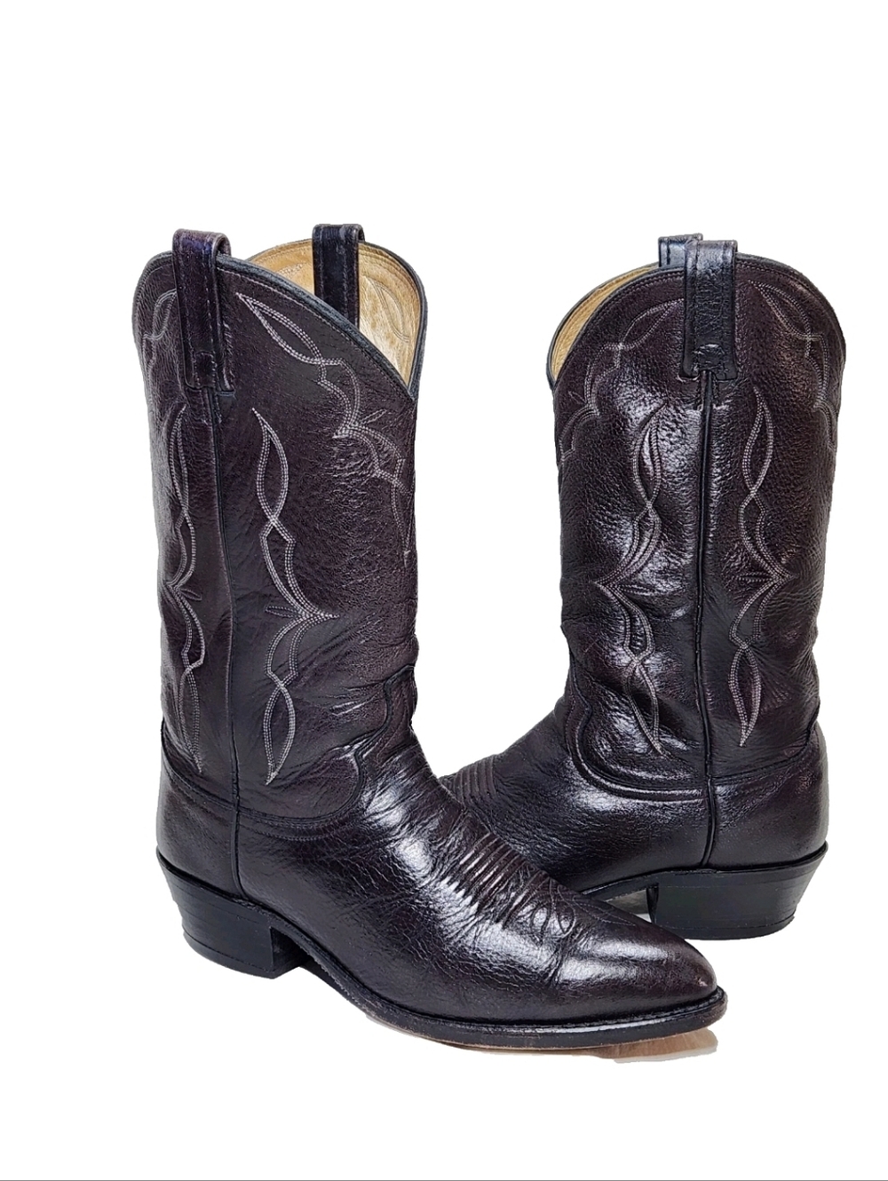 DAN POST Elk Leather El Paso USA Made Sz 9EW Black Vintage Western Boots